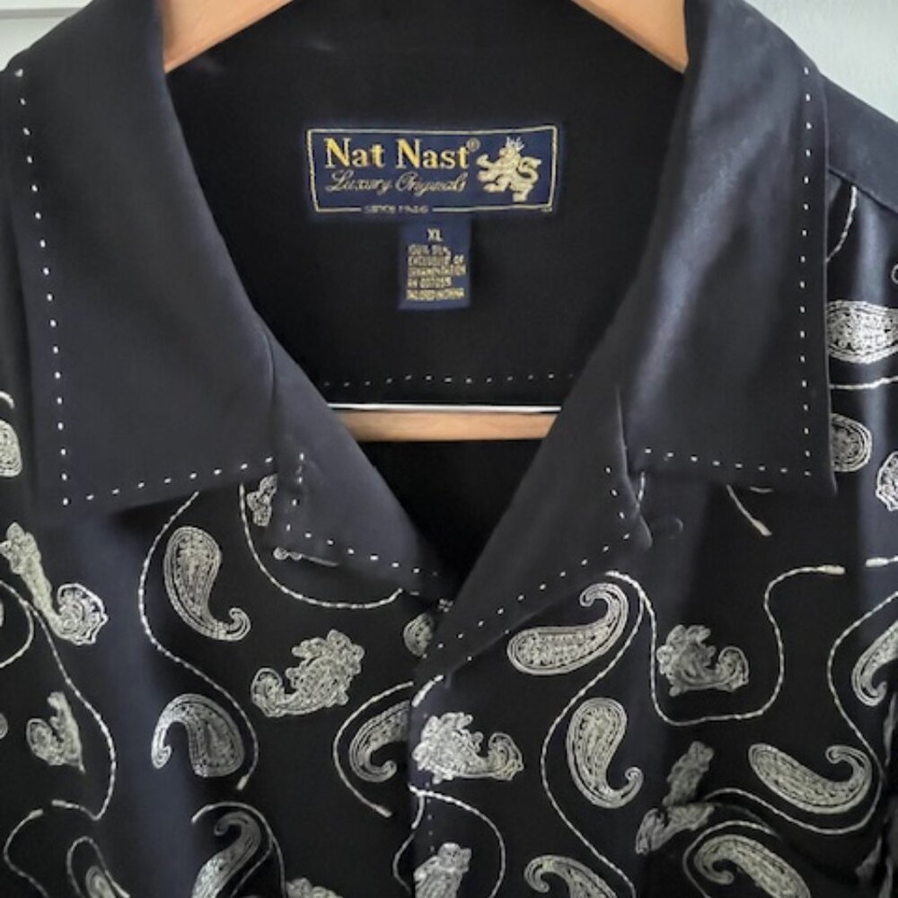 Mens Nat Nast size XL 100% Silk Button Down Shirt